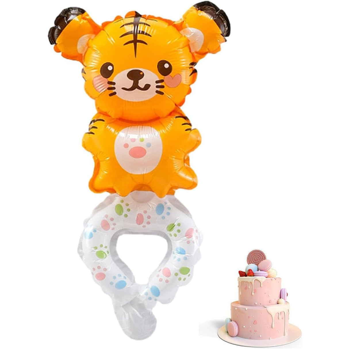 Balon din Folie Metalizata, Vivimall, Figurine Animalute, Tip Bratara, Model Tigru, 17x34 cm, Ambalaj Individual, Pai Inclus, Umflare cu Aer sau Heliu, Maro - vivimall.ro