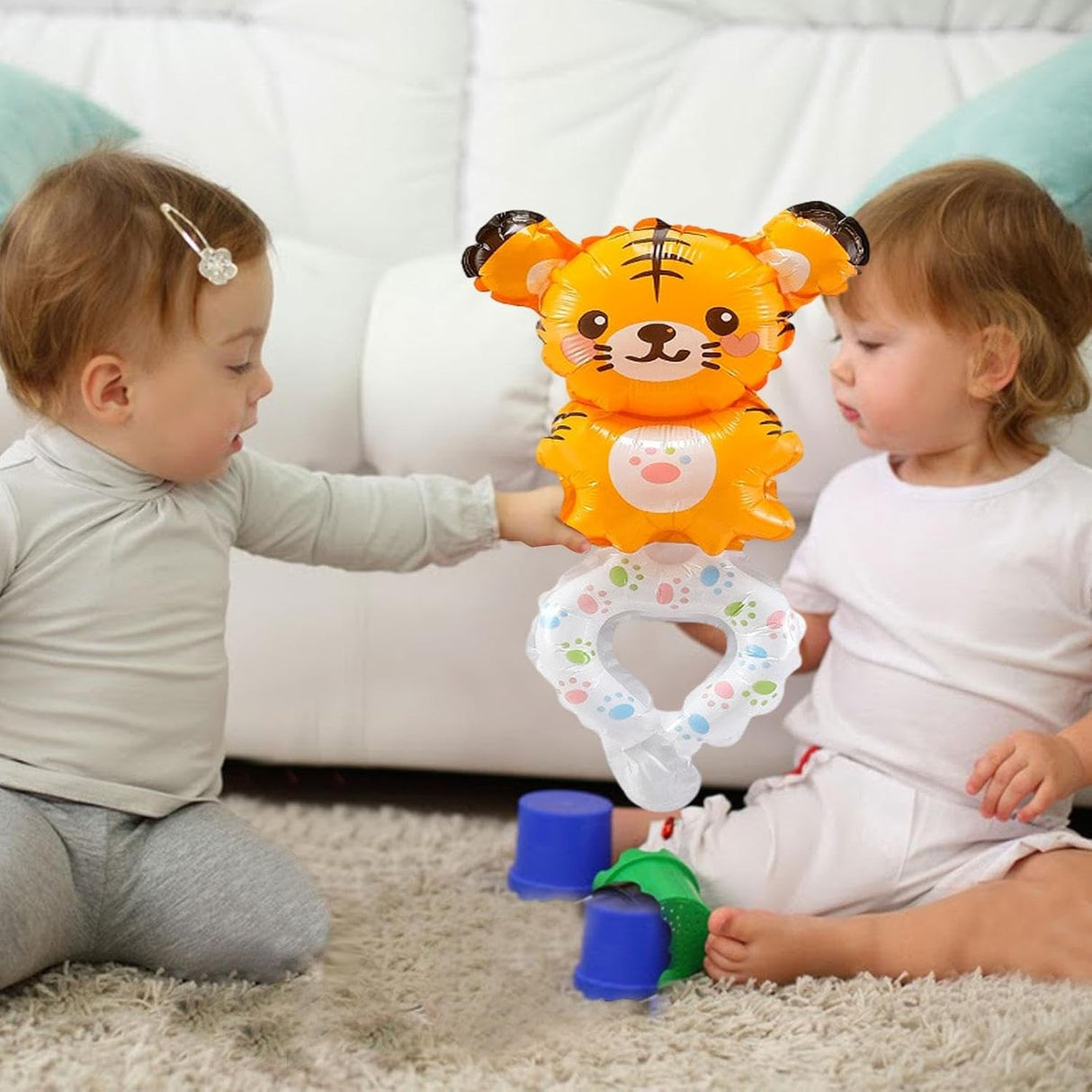 Balon din Folie Metalizata, Vivimall, Figurine Animalute, Tip Bratara, Model Tigru, 17x34 cm, Ambalaj Individual, Pai Inclus, Umflare cu Aer sau Heliu, Maro - vivimall.ro