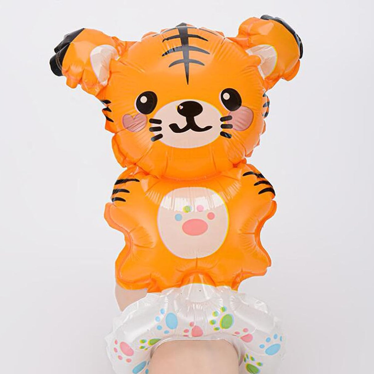 Balon din Folie Metalizata, Vivimall, Figurine Animalute, Tip Bratara, Model Tigru, 17x34 cm, Ambalaj Individual, Pai Inclus, Umflare cu Aer sau Heliu, Maro - vivimall.ro