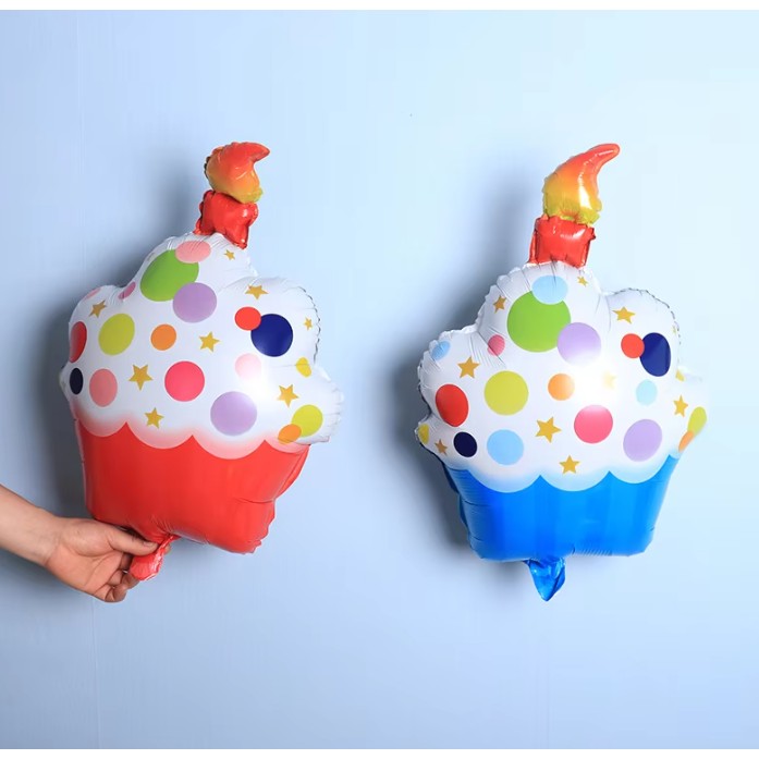 Balon din Folie Metalizata, Vivimall, Figurine Dulciuri, Model 2, Tematica Prajitura Aniversara, 68x44 cm, Ambalaj Individual, Pai Inclus, Umflare cu Aer sau Heliu, Multicolor - vivimall.ro