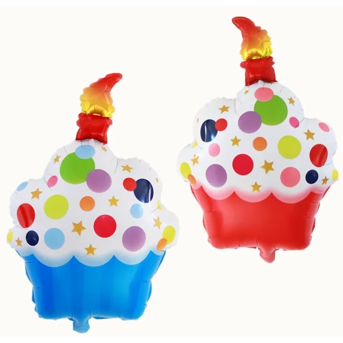 Balon din Folie Metalizata, Vivimall, Figurine Dulciuri, Model 2, Tematica Prajitura Aniversara, 68x44 cm, Ambalaj Individual, Pai Inclus, Umflare cu Aer sau Heliu, Multicolor - vivimall.ro