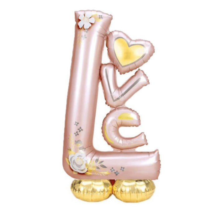 Balon din Folie Metalizata, Vivimall, Figurine, Model LOVE, Tematica Iubire, 110x64 cm, Ambalaj Individual, Pai Inclus, Umflare cu Aer sau Heliu, Roz Deschis - vivimall.ro