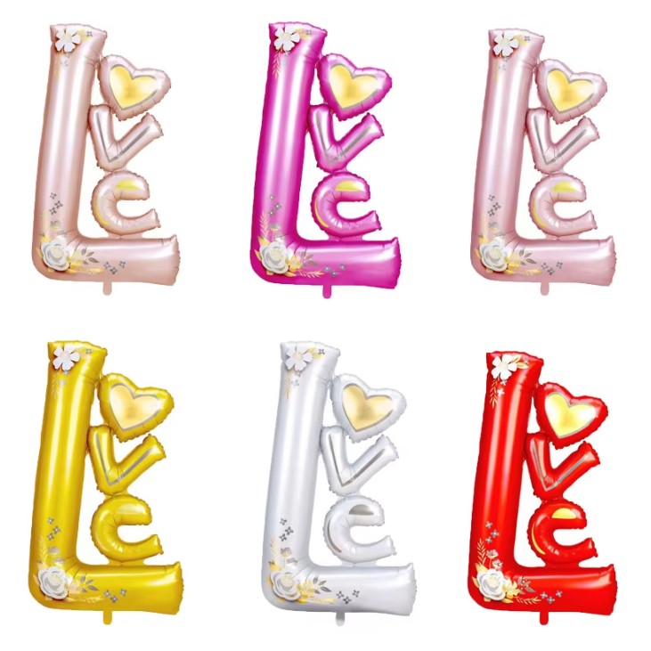 Balon din Folie Metalizata, Vivimall, Figurine, Model LOVE, Tematica Iubire, 110x64 cm, Ambalaj Individual, Pai Inclus, Umflare cu Aer sau Heliu, Mov - vivimall.ro