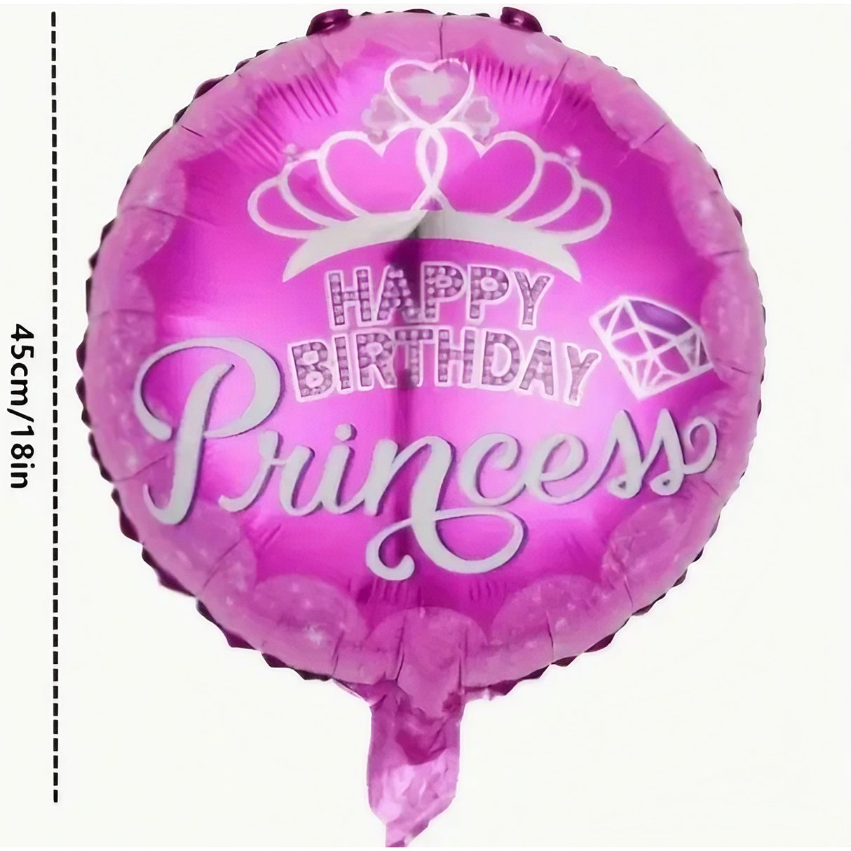 Balon din Folie Metalizata, Vivimall, Figurine, Model Princess, Happy Birthday, Tematica Aniversare, 45 cm, Ambalaj Individual, Pai Inclus, Umflare cu Aer sau Heliu, Multicolor - vivimall.ro