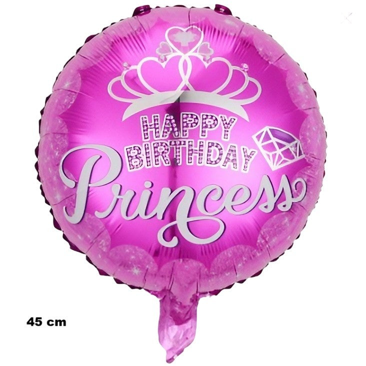 Balon din Folie Metalizata, Vivimall, Figurine, Model Princess, Happy Birthday, Tematica Aniversare, 45 cm, Ambalaj Individual, Pai Inclus, Umflare cu Aer sau Heliu, Multicolor - vivimall.ro