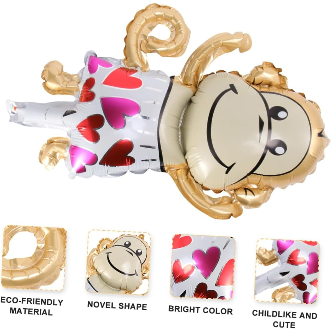 Balon din Folie Metalizata, Vivimall, Mini Figurine Animalute, Model Maimutica, Tematica Aniversare, 45x28 cm, Ambalaj Individual, Pai Inclus, Umflare cu Aer sau Heliu, Multicolor - vivimall.ro
