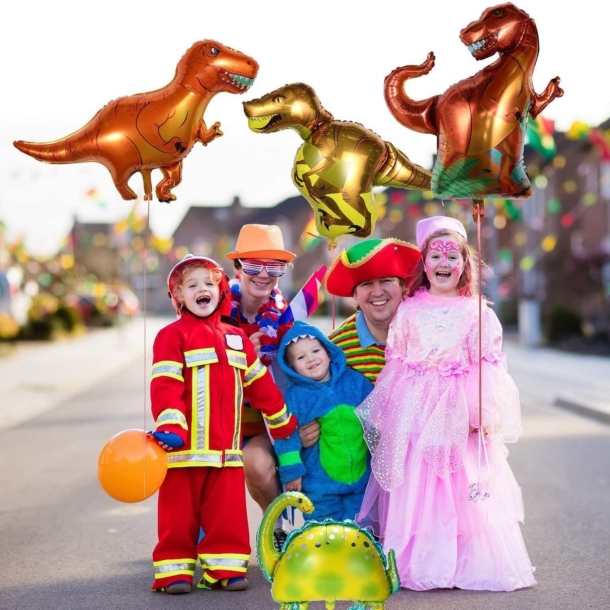 Balon din Folie Metalizata, Vivimall, Mini Figurine Dinozauri, Model Velociraptor, Tematica Aniversare, 48x43 cm, Ambalaj Individual, Pai Inclus, Umflare cu Aer sau Heliu, Multicolor - vivimall.ro