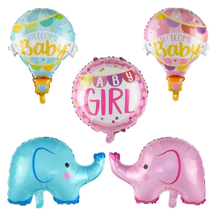 Balon din Folie Metalizata, Vivimall, Mini Figurine, Model Balon cu Aer Cald Fetita, Tematica Welcome Baby, 80x62 cm, Ambalaj Individual, Pai Inclus, Umflare cu Aer sau Heliu, Roz - vivimall.ro