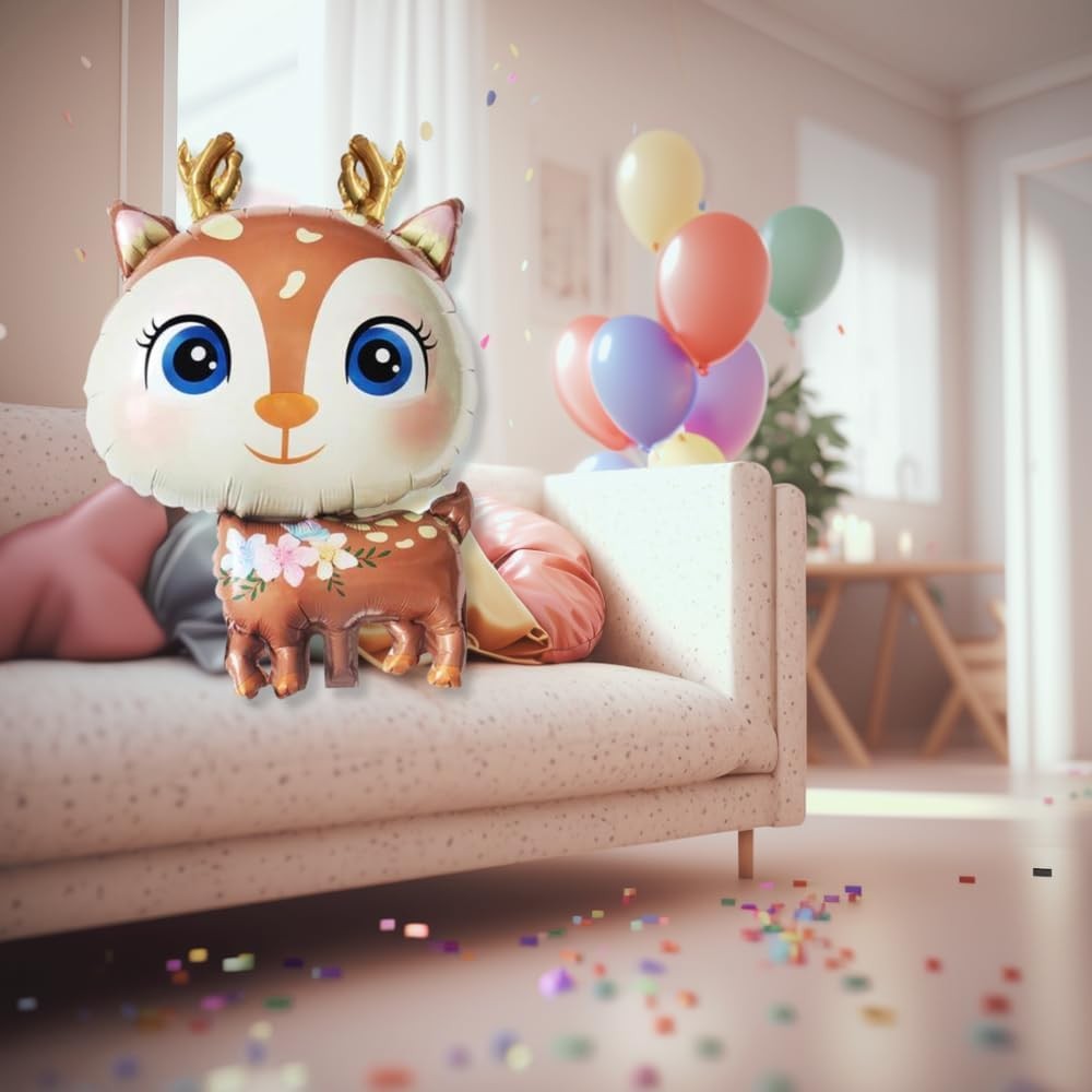 Balon din Folie Metalizata, Vivimall, Mini Figurine, Model Cerb, Tematica Aniversare, 49x74.5 cm, Ambalaj Individual, Pai Inclus, Umflare cu Aer sau Heliu, Maro - vivimall.ro