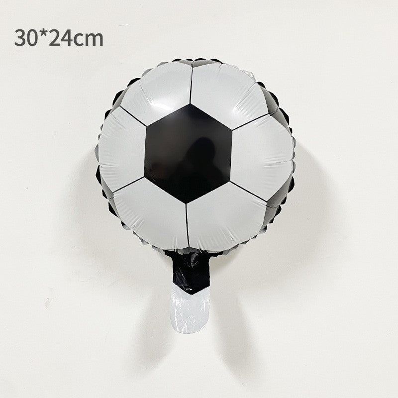 Balon din Folie Metalizata, Vivimall, Mini Figurine, Model Minge de Fotbal, Tematica Aniversare, 30x24 cm, Ambalaj Individual, Pai Inclus, Umflare cu Aer sau Heliu, Alb-Negru - vivimall.ro