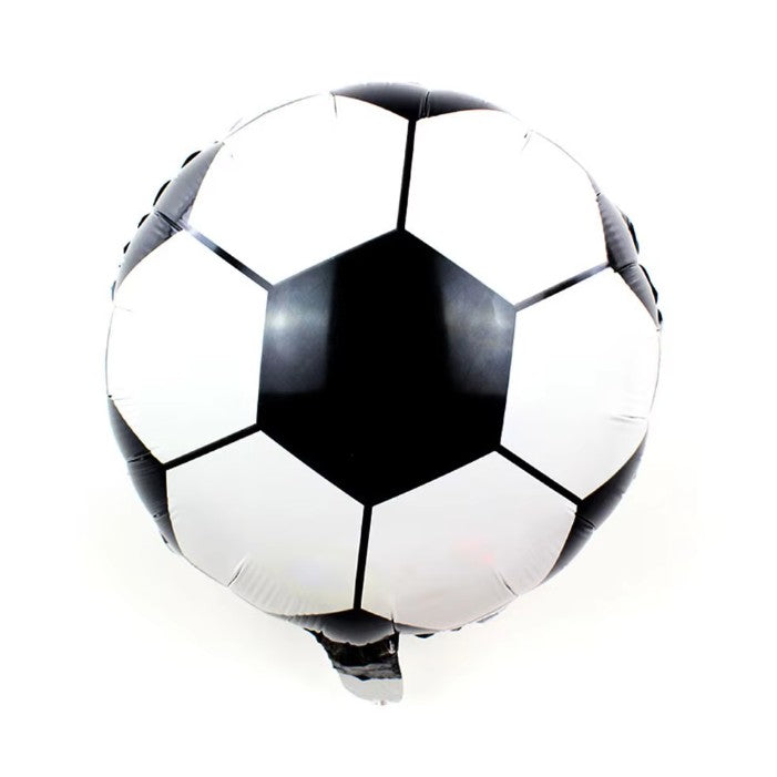 Balon din Folie Metalizata, Vivimall, Mini Figurine, Model Minge de Fotbal, Tematica Aniversare, 30x24 cm, Ambalaj Individual, Pai Inclus, Umflare cu Aer sau Heliu, Alb-Negru - vivimall.ro