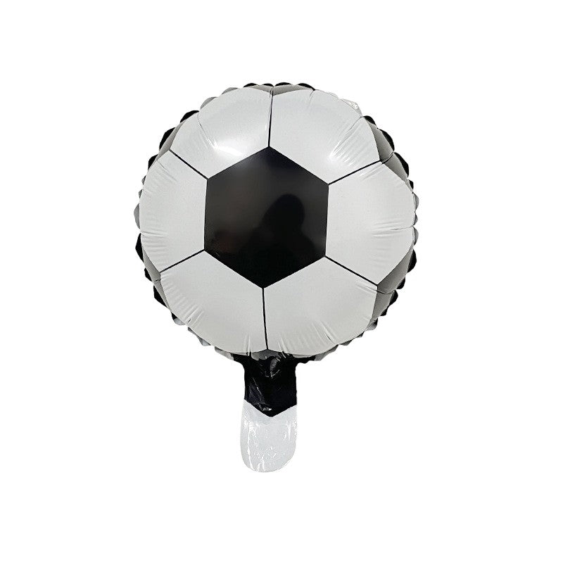 Balon din Folie Metalizata, Vivimall, Mini Figurine, Model Minge de Fotbal, Tematica Aniversare, 30x24 cm, Ambalaj Individual, Pai Inclus, Umflare cu Aer sau Heliu, Alb-Negru - vivimall.ro