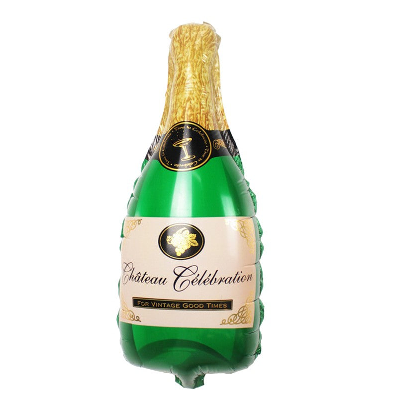 Balon din Folie Metalizata, Vivimall, Mini Figurine, Model Sticla de Sampanie, 21x51 cm, Ambalaj Individual, Pai Inclus, Umflare cu Aer sau Heliu, Verde - vivimall.ro