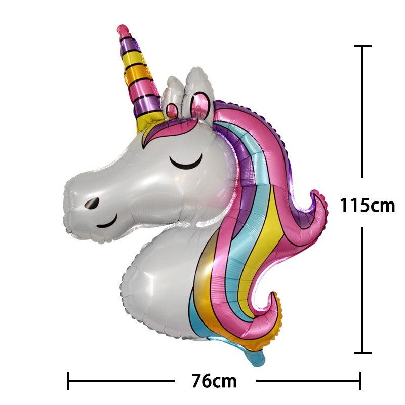 Balon din Folie Metalizata, Vivimall, Mini Figurine, Model Unicorn, Tematica Aniversare, 115x76 cm, Ambalaj Individual, Pai Inclus, Umflare cu Aer sau Heliu, Multicolor - vivimall.ro