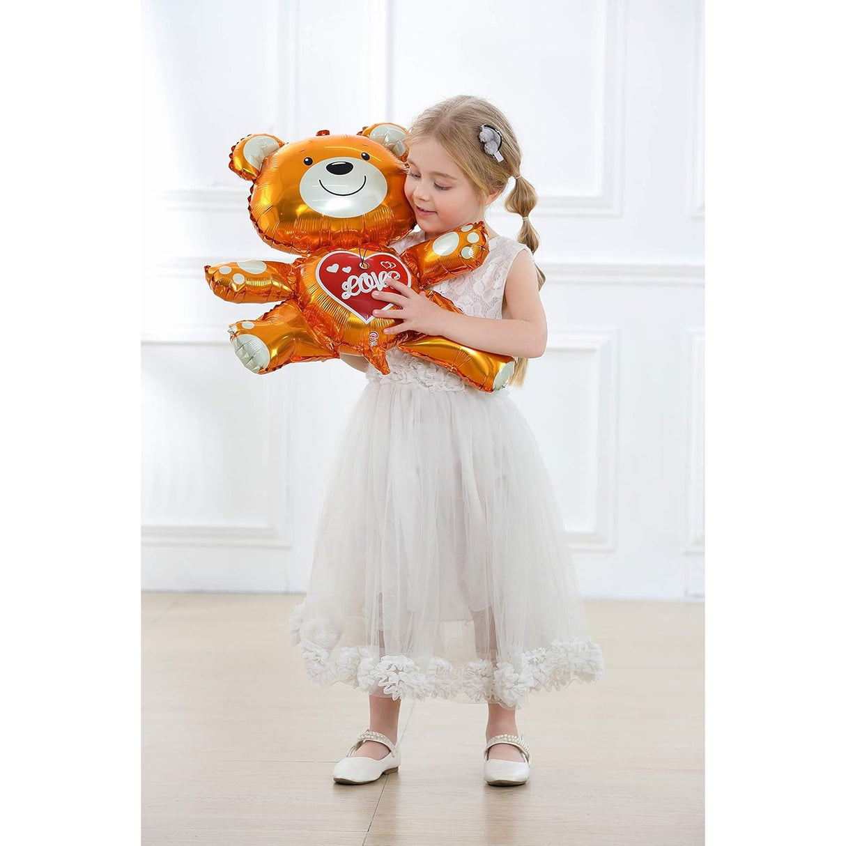 Balon din Folie Metalizata, Vivimall, Figurina Urs, Model Love, Tema Ziua Indragostitilor, 60x63cm, Ambalaj Individual, Pai Inclus, Umflare cu Aer sau Heliu, Maro - vivimall.ro