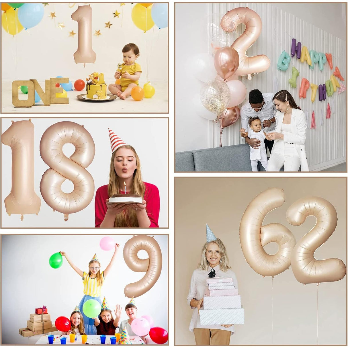 Balon din Folie Metalizata, Vivimall, Figurina Cifra, Model 9, Tema Aniversare 100 cm, Ambalaj Individual, Pai Inclus, Umflare cu Aer sau Heliu, Crem - vivimall.ro