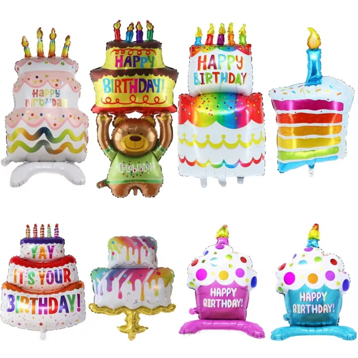 Balon din Folie Metalizata, Vivimall, Model Prajitura cu Lumanare, 84x53 cm, Baloane Party, Ambalaj Individual, Pai Inclus, Umflare cu Aer sau Heliu, Multicolor - vivimall.ro