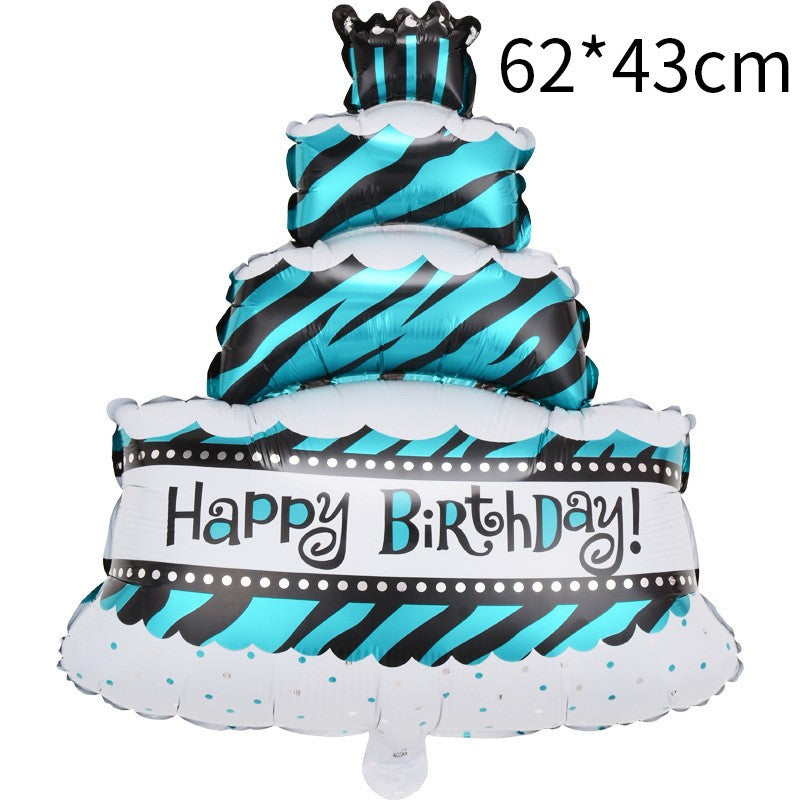 Balon din Folie Metalizata, Vivimall, Model Tort cu 4 Straturi, Balon Aniversar, Model Happy Birthday, 62x43 cm, Ambalaj Individual, Pai inclus, Umflare cu Aer sau Heliu, Albastru - vivimall.ro
