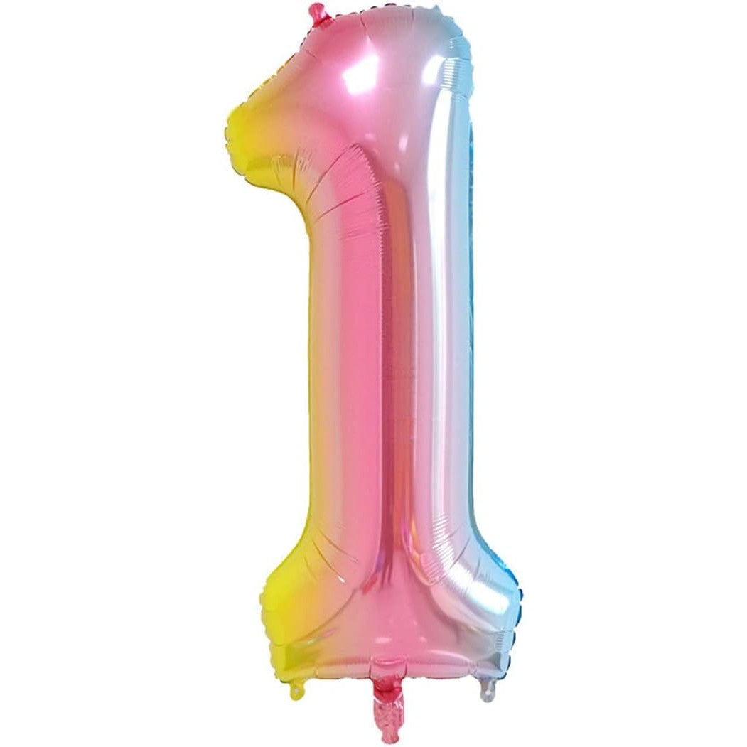 Balon din Folie Metalizata Gradient Vivimall, Figurina Cifra, Tema Aniversare 100 cm, Ambalaj Individual, Pai inclus, Umflare cu Aer sau Heliu, Multicolor, Cifra 1 - vivimall.ro