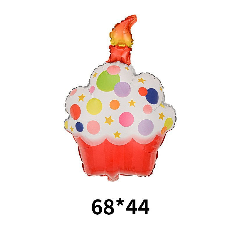 Balon din Folie Metalizata, Vivimall, Figurine Dulciuri, Model 2, Tematica Prajitura Aniversara, 68x44 cm, Ambalaj Individual, Pai Inclus, Umflare cu Aer sau Heliu, Multicolor - vivimall.ro