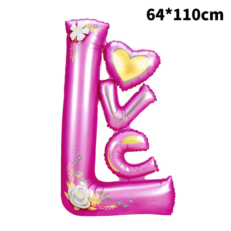 Balon din Folie Metalizata, Vivimall, Figurine, Model LOVE, Tematica Iubire, 110x64 cm, Ambalaj Individual, Pai Inclus, Umflare cu Aer sau Heliu, Mov - vivimall.ro