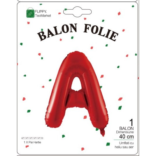Balon Folie Metalizata Litera A, Vivimall, 40 cm, Umflati cu Heliu sau Aer, Ambalaj Individual, Pai inclus, Rosu - vivimall.ro