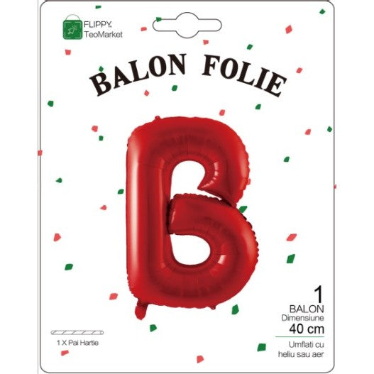 Balon Folie Metalizata Litera B, Vivimall, 40 cm, Umflati cu Heliu sau Aer, Ambalaj Individual, Pai inclus, Rosu - vivimall.ro