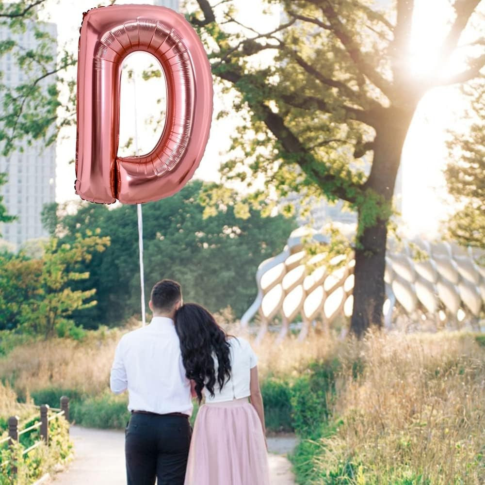 Balon Folie Metalizata Litera D, Vivimall, 80 cm, Umflati cu Heliu sau Aer, Ambalaj Individual, Pai inclus, Rose Gold - vivimall.ro