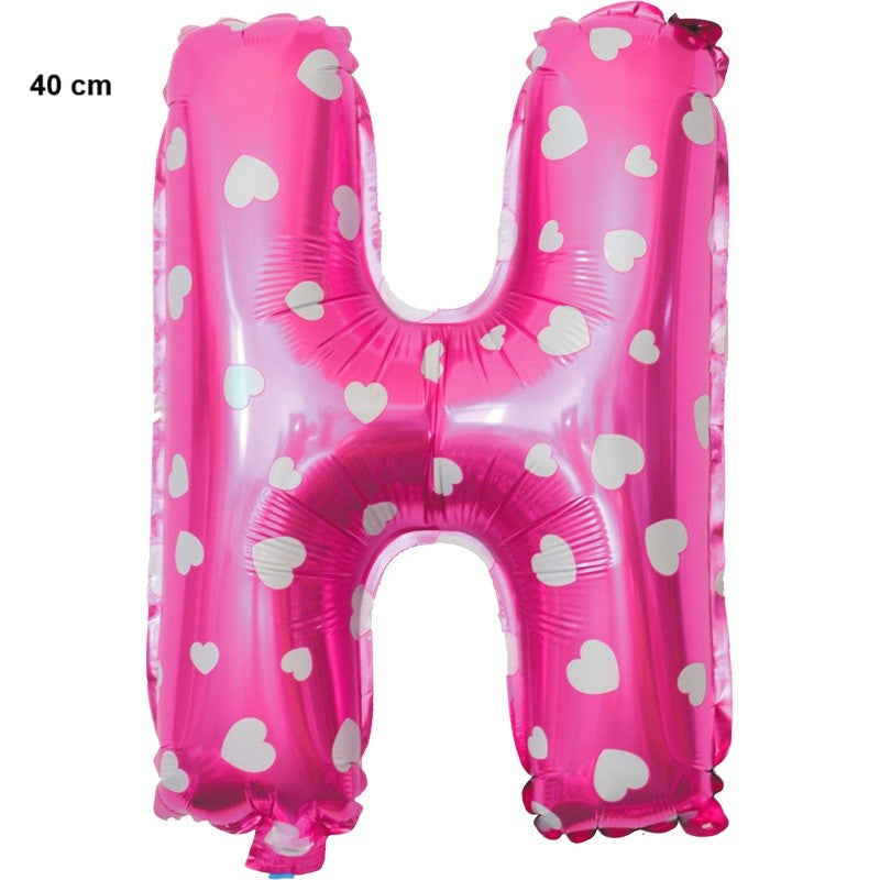 Balon Folie Metalizata Litera H, Vivimall, 40 cm, Cu Imprimeu Inimioare, Umflati cu Heliu sau Aer, Ambalaj Individual, Pai inclus, Roz - vivimall.ro