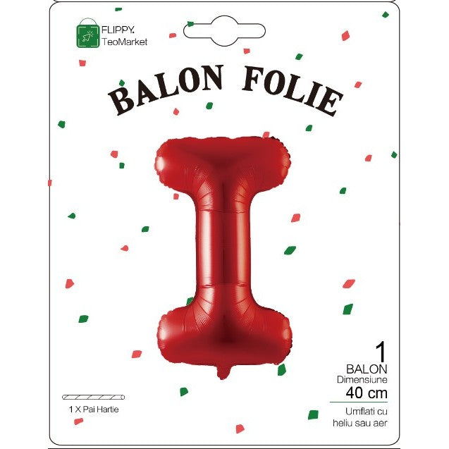 Balon Folie Metalizata Litera I, Vivimall, 40 cm, Umflati cu Heliu sau Aer, Ambalaj Individual, Pai inclus, Rosu - vivimall.ro