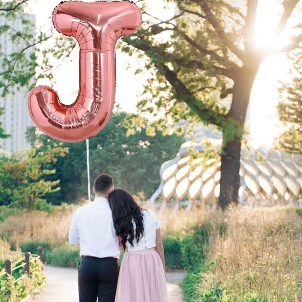 Balon Folie Metalizata Litera J, Vivimall, 100 cm, Umflati cu Heliu sau Aer, Ambalaj Individual, Pai inclus, Rose Gold - vivimall.ro