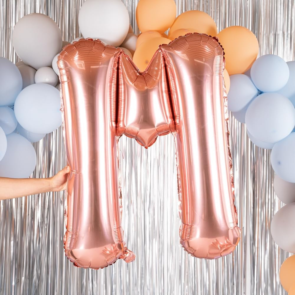 Balon Folie Metalizata Litera M, Vivimall, 80 cm, Umflati cu Heliu sau Aer, Ambalaj Individual, Pai inclus, Rose Gold - vivimall.ro