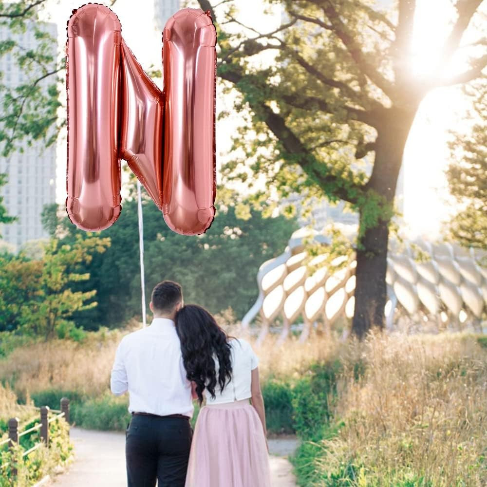 Balon Folie Metalizata Litera N, Vivimall, 80 cm, Umflati cu Heliu sau Aer, Ambalaj Individual, Pai inclus, Rose Gold - vivimall.ro