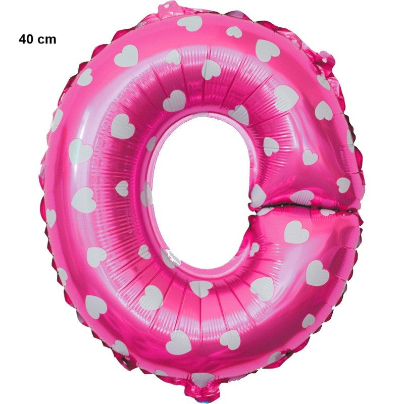 Balon Folie Metalizata Litera O, Vivimall, 40 cm, Cu Imprimeu Inimioare, Umflati cu Heliu sau Aer, Ambalaj Individual, Pai inclus, Roz - vivimall.ro
