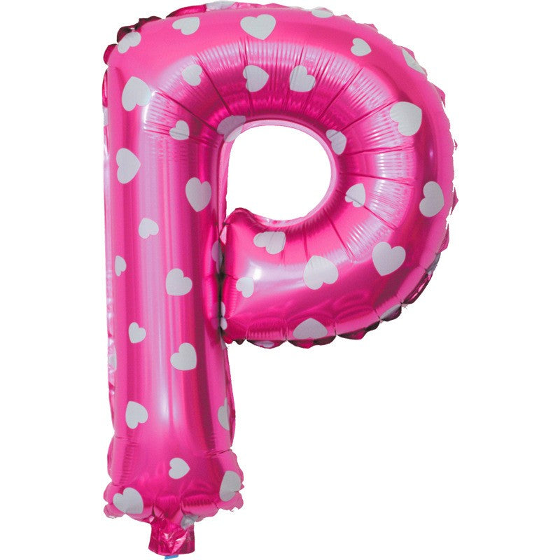 Balon Folie Metalizata Litera P, Vivimall, 40 cm, Cu Imprimeu Inimioare, Umflati cu Heliu sau Aer, Ambalaj Individual, Pai inclus, Roz - vivimall.ro