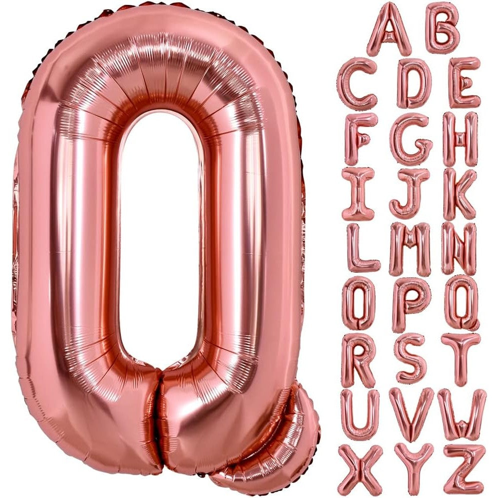 Balon Folie Metalizata Litera Q, Vivimall, 100 cm, Umflati cu Heliu sau Aer, Ambalaj Individual, Pai inclus, Rose Gold - vivimall.ro