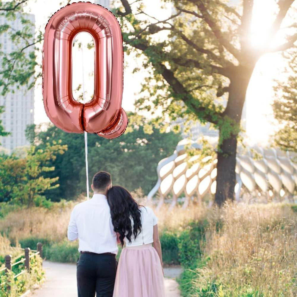 Balon Folie Metalizata Litera Q, Vivimall, 80 cm, Umflati cu Heliu sau Aer, Ambalaj Individual, Pai inclus, Rose Gold - vivimall.ro