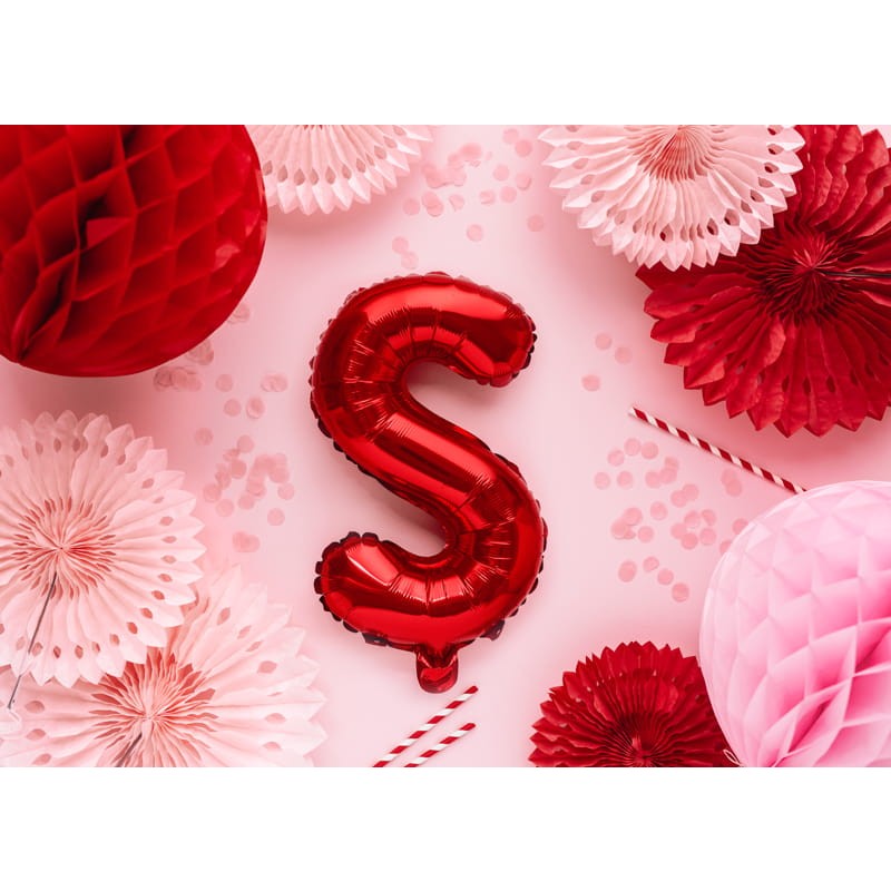 Balon Folie Metalizata Litera S, Vivimall, 40 cm, Umflati cu Heliu sau Aer, Ambalaj Individual, Pai inclus, Rosu - vivimall.ro