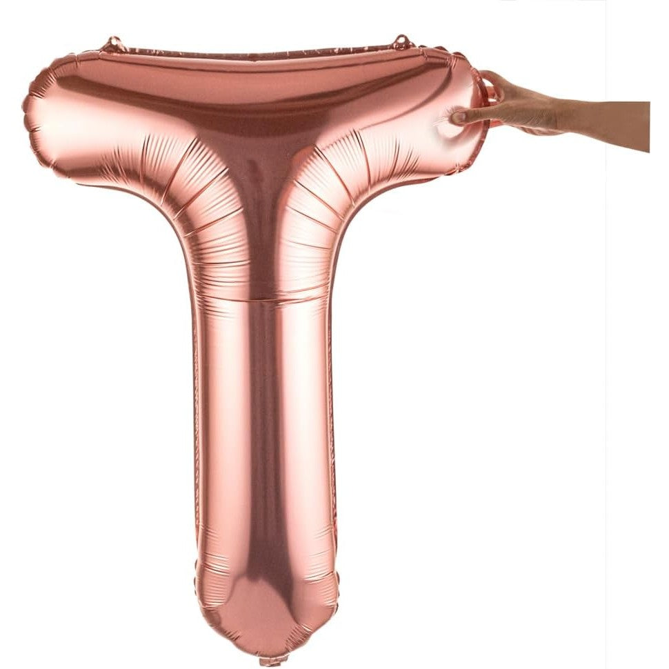 Balon Folie Metalizata Litera T, Vivimall, 100 cm, Umflati cu Heliu sau Aer, Ambalaj Individual, Pai inclus, Rose Gold - vivimall.ro