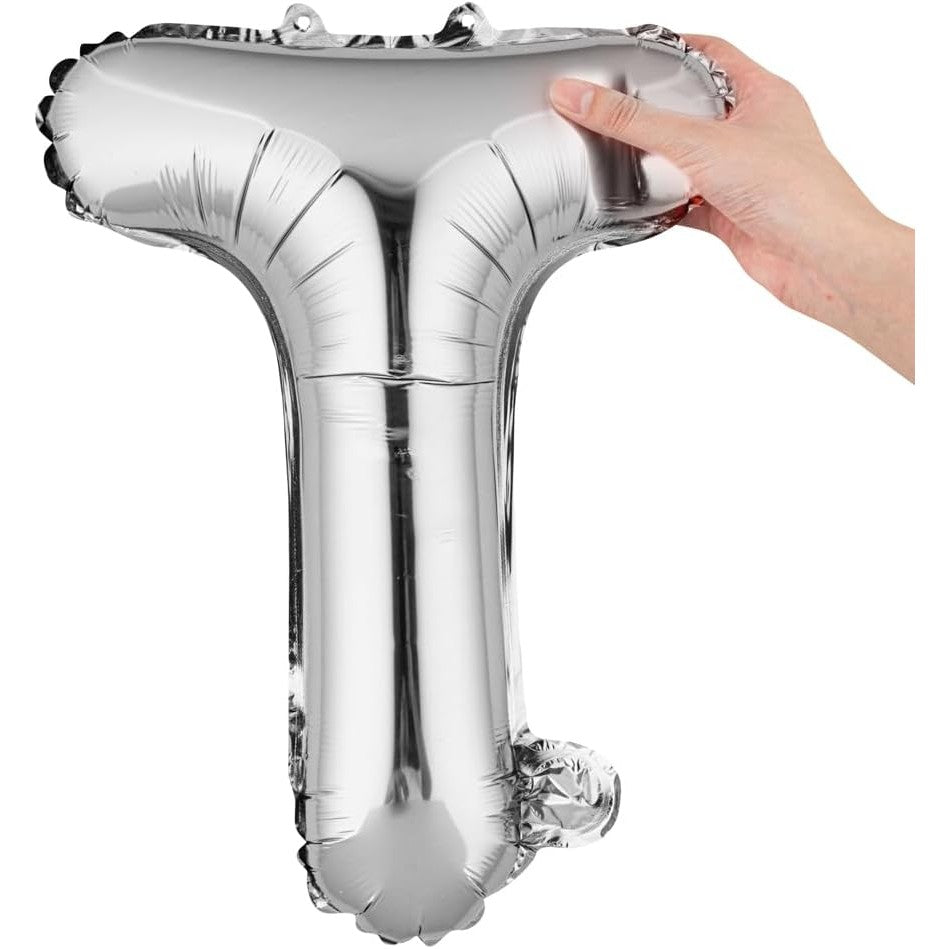 Balon Folie Metalizata Litera T, Vivimall, 80 cm, Umflati cu Heliu sau Aer, Ambalaj Individual, Pai inclus, Argintiu - vivimall.ro