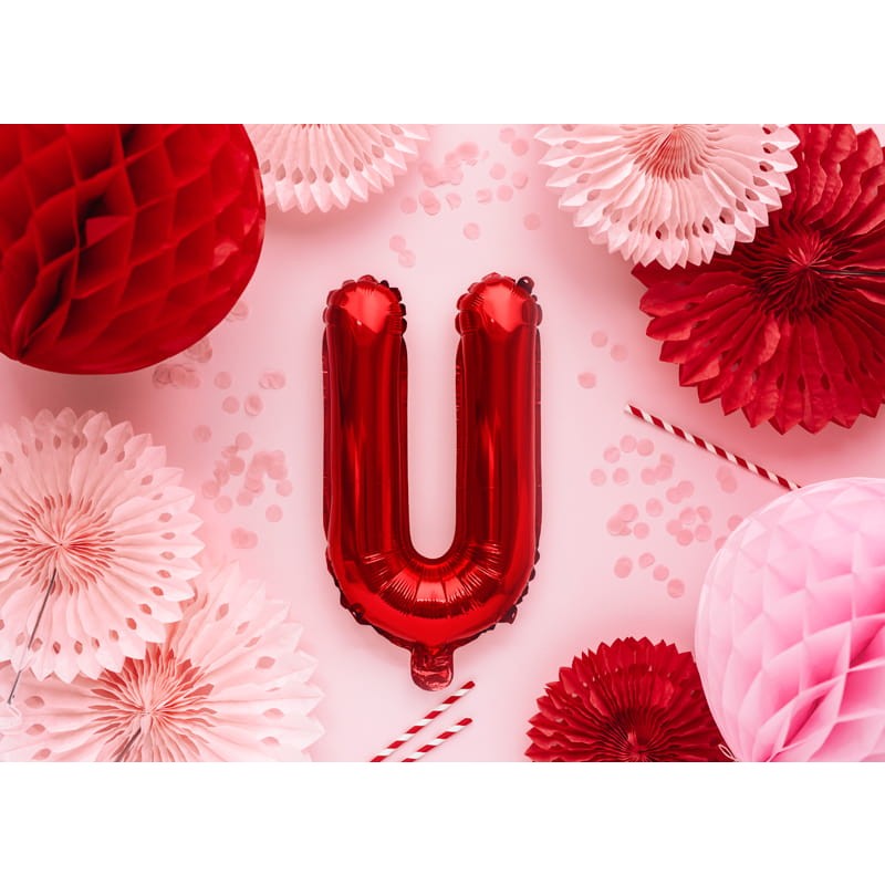 Balon Folie Metalizata Litera U, Vivimall, 40 cm, Umflati cu Heliu sau Aer, Ambalaj Individual, Pai inclus, Rosu - vivimall.ro