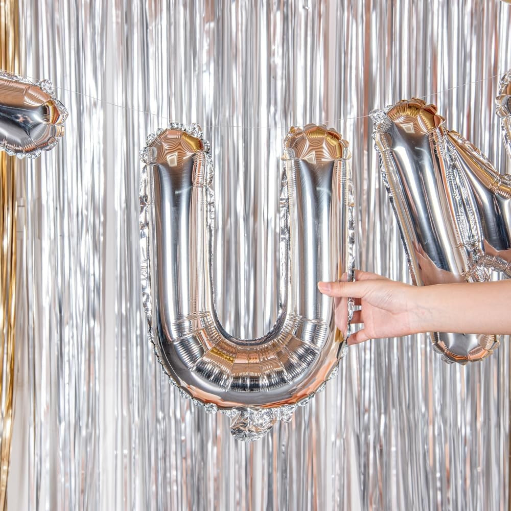 Balon Folie Metalizata Litera U, Vivimall, 80 cm, Umflati cu Heliu sau Aer, Ambalaj Individual, Pai inclus, Argintiu - vivimall.ro