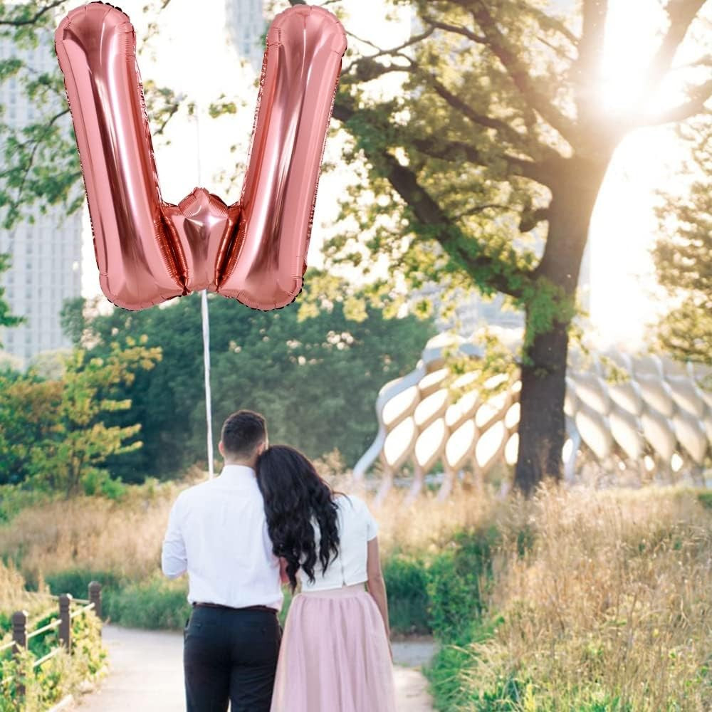 Balon Folie Metalizata Litera W, Vivimall, 100 cm, Umflati cu Heliu sau Aer, Ambalaj Individual, Pai inclus, Rose Gold - vivimall.ro