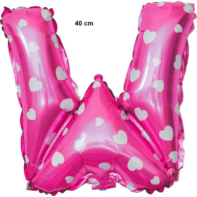 Balon Folie Metalizata Litera W, Vivimall, 40 cm, Cu Imprimeu Inimioare, Umflati cu Heliu sau Aer, Ambalaj Individual, Pai inclus, Roz - vivimall.ro