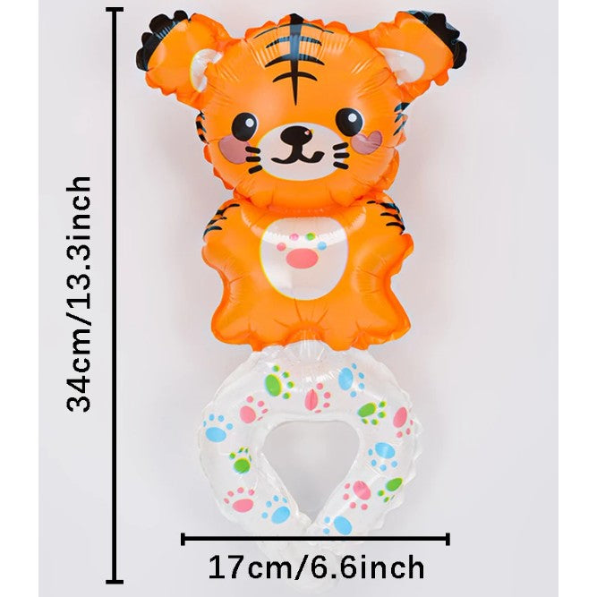 Balon din Folie Metalizata, Vivimall, Figurine Animalute, Tip Bratara, Model Tigru, 17x34 cm, Ambalaj Individual, Pai Inclus, Umflare cu Aer sau Heliu, Maro - vivimall.ro