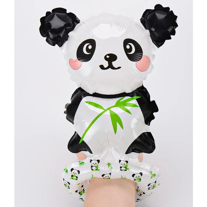 Balon folie metalizată Panda umflat cu aer, decor aniversare, nuanțe alb și negru
