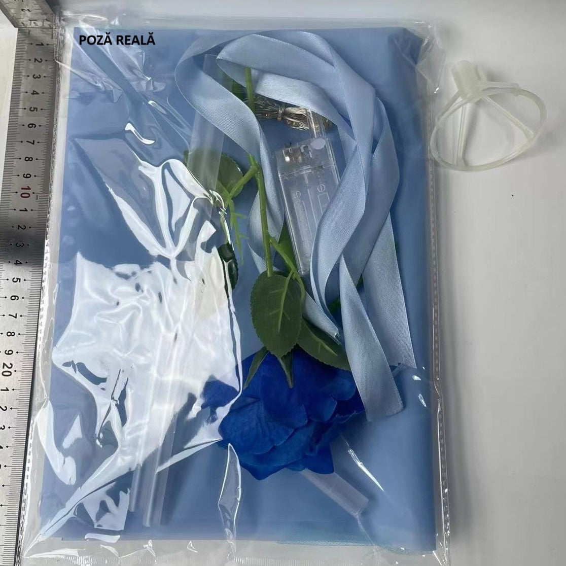 Trandafir in Balon LED cu Lumini, Vivimall, Tip Buchet, Diametru 35 cm, Albastru - vivimall.ro