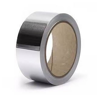 Bandă adezivă de aluminiu rezistentă UV, rolă 50mm × 50m, pentru etanșare conducte HVAC, vedere frontală
