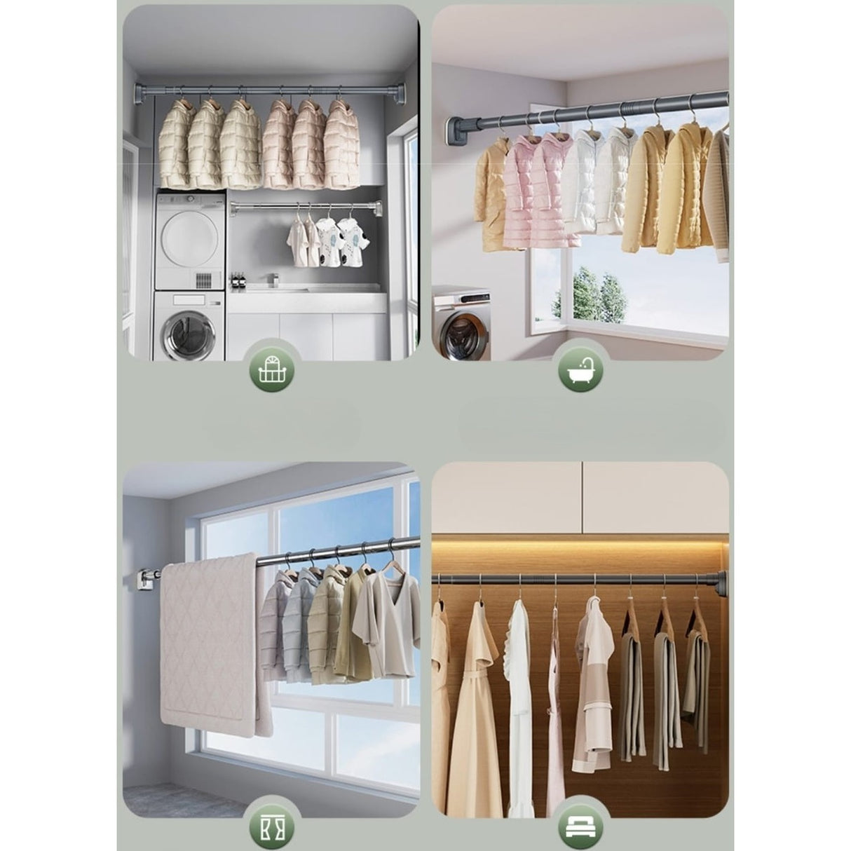 Bara Telescopica Multifunctionala, Vivimall, din Otel Inoxidabil si ABS, Utilizare Universala, Extensie 185 - 205 cm, Fara Perforare Perete, Negru - vivimall.ro