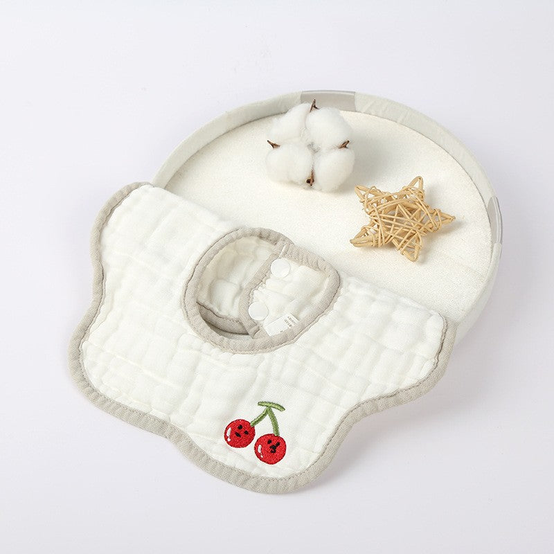 Baveta Tip Floare, Vivimall, din Bumbac, pentru Copii 0-12 Luni, Rezistenta la apa, 8 Straturi, Model Tricotat cu Cirese, 26 x 29 cm, Alb - vivimall.ro